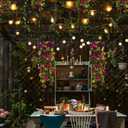 RECUTMS Artificial Hanging Rose Flower Plants Outdoor with 30 LED Fairy String Lights Fake Flowers for House Garden Patio Front Porch Indoor Decor (Purple)