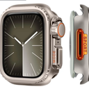 Metal Cases Compatible with Apple Watch Series 9/8/7 45mm Case, 2 in 1 Stainless Steel Protective Cover Rugged Bumper with Back Frame for iWatch 9/8/7 45mm, Titanium