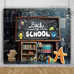 Back to School Backdrop 10x8ft Classroom Chalkboard Bookshelf Photography Background for Classroom Decorations Online Teaching Teachers Students Photoshoot Background