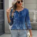 Zeagoo 3/4 Length Sleeve Women Tops Crew Neck Blouses Dressy Casual Summer T Shirts Loose Fit Business Work Clothes (Blue, M)