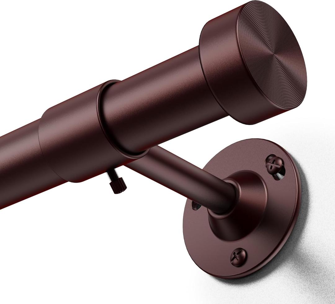 YaFex Heavy Duty Curtain Rods 32-120 Inch, 1 Inch Adjustable Bronze Curtain Rod for Windows, Long Window Treatment Rods with Aluminum Finials, Easy Installation