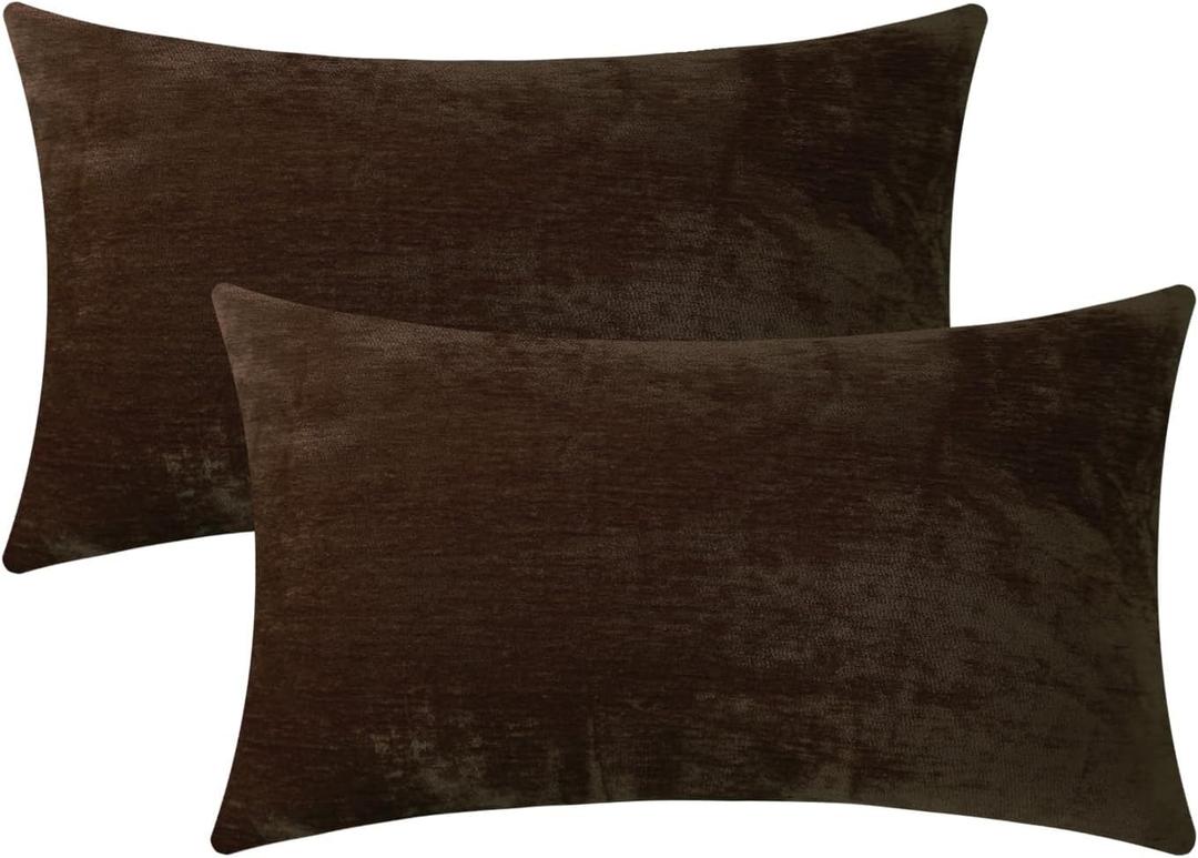 Jeneoo Coffee Brown Decorative Throw Pillow Covers Soft Chenille Comfy Lumbar Solid Couch Cushion Case Decor (Set of 2, 12 x 20 Inches)