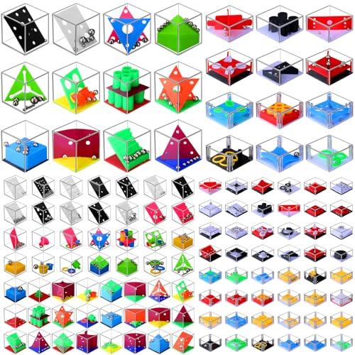 RoundFunny 100 Pcs Brain Teaser Puzzle Cubes Mini Puzzle Party Favor Mini Games Cubes Box Bulk for Kids Stocking Goodie Bag Stuffers for Maze Games Classroom Prizes Gifts