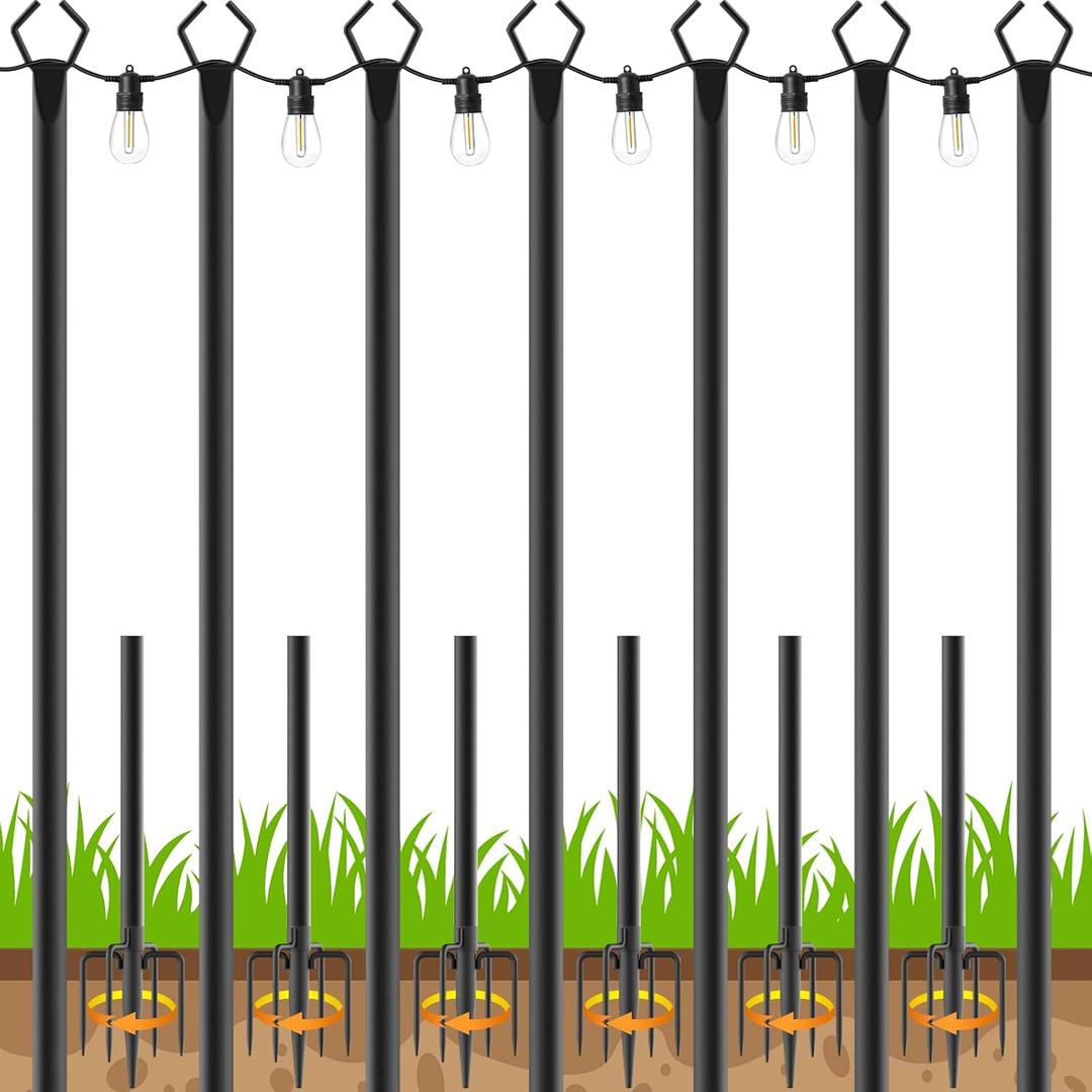 7 Pack 10 FT String Light Poles,Metal with Fork Lights Poles for Outdoor String Light, Rustproof Heavy Duty for Outside Garden,Patio,Wedding,Backyard,Deck,Party