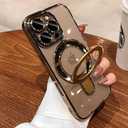 Magnetic Case for iPhone 15 Pro Max with Invisible Stand [Military Drop Protection][Compatible with MagSafe] Full Camera Protection Clear Soft TPU for iPhone 15 ProMax Case 6.7 Inches-Gold