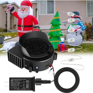 Landhoow Christmas Inflatable Replacement Fan Blower 12v 1.5a Air Blower Fan for Inflatables with 6 Adapter LED Lights Waterproof for Halloween Outdoor Yard Decorations
