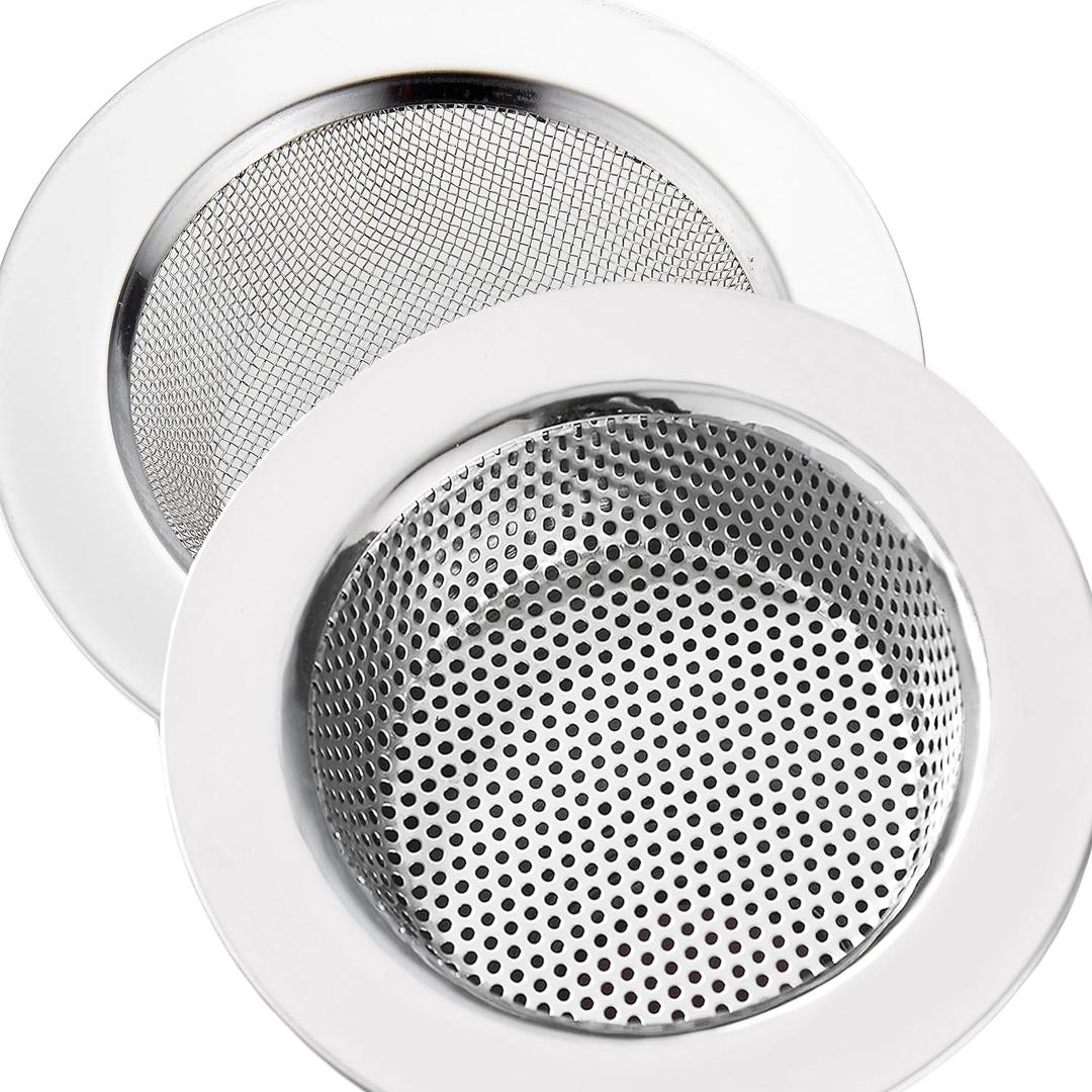 LASSHSWA 2 Pcs Kitchen Sink Strainer Stainless Steel, Mesh and Punching, Kitchen Sink Drain Strainer, Sink Strainers with Large Wide Rim 4.5" Diameter for Kitchen Sinks