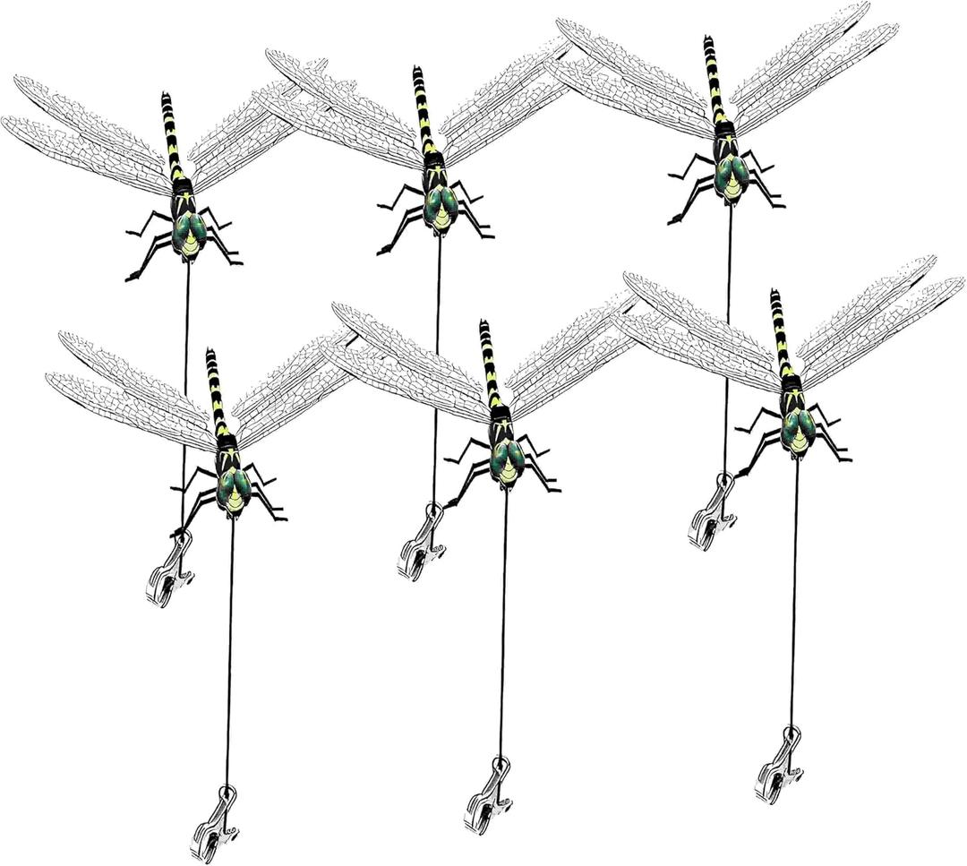6 Pack Dragonfly Clip,3D Dragonfly Garden Stakes Decor,Fly Deterrent,Dragonfly Humming Bird Stakes,Deer and Horse,Bird and Fly Scare Devices for Indoor Outdoor Garden (Yellow)