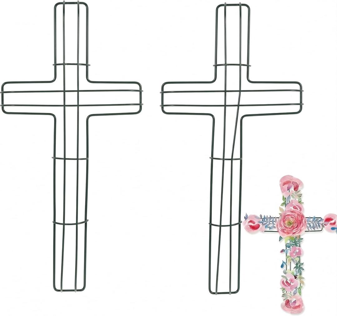 2Pcs Cross Metal Wreath Frame Floral Wreath Form Base 16 Inch Wire Form for Garden Religious Wedding Church DIY Craft Project Outdoor Holiday Hanging Decorations