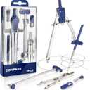 Compass for Geometry Large, Professional Drawing Compass Metal Drafting Compass Kit with Extension Bar,Metal Compass Geometry Set for Geometry, Drafting, Math, Drawing, for Engineer and Mathematician