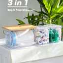 iCASA 3 in 1 Trash Bag and Dishwasher Pod Organizer Garbage Bags Dispenser | Large Acrylic Trash Bag Holder with Bamboo Lid, with 2 Pack Laundry Detergent Pods Container, Under Kitchen Sink Organizer