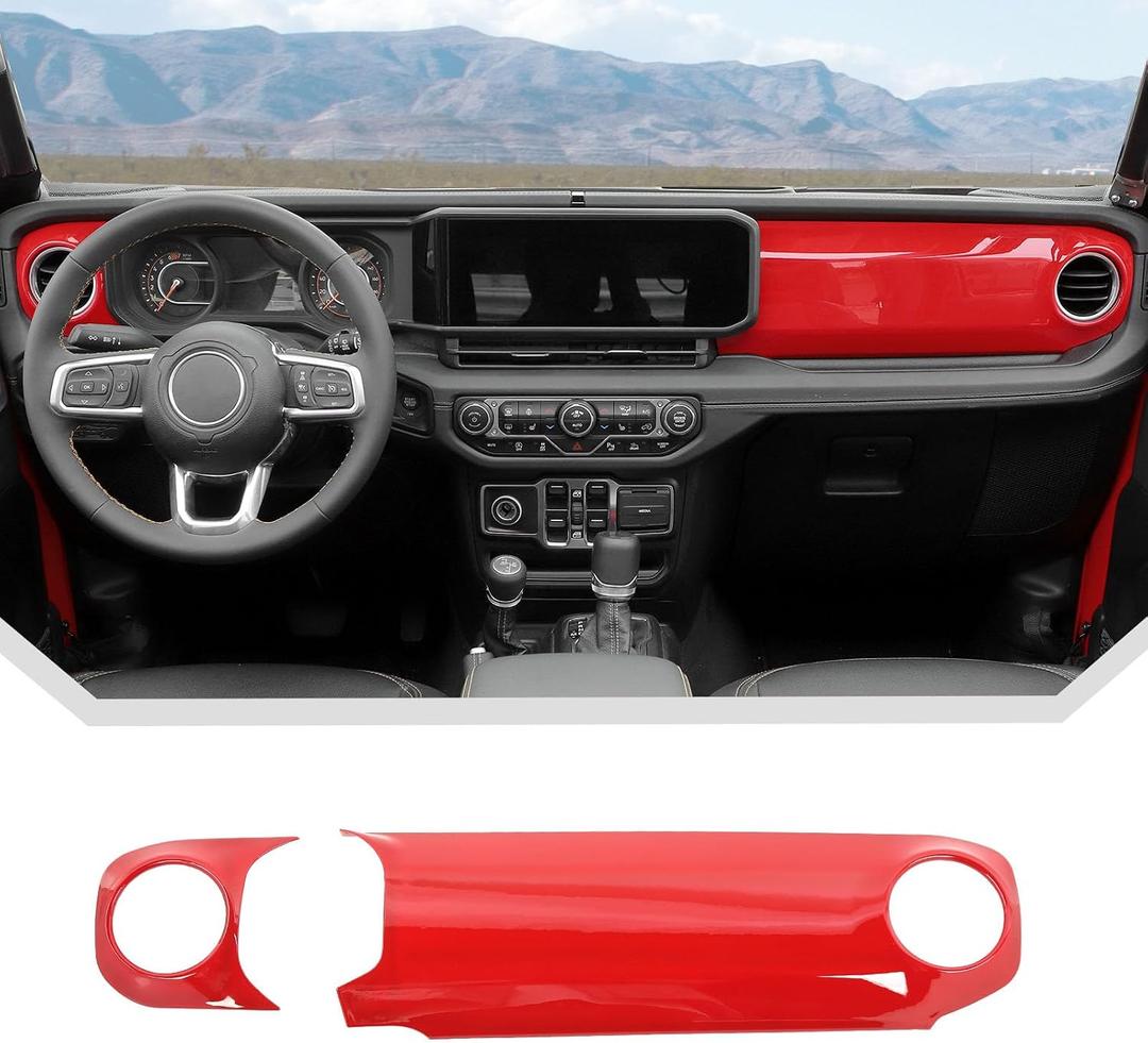 JeCar 2pcs for 2024+ Jeep Wrangler JL Red Interior Accessories Center Console Dash Panel Cover Trim
