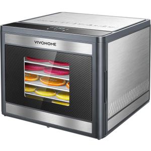 VIVOHOME Food Dehydrator Machine, 6 Trays Dehydrator for Jerky, Fruits, Meat, Stainless Steel Electric Food Dryer with 48H Timer, Temperature Control for Vegetables, Herbs, Mushroom, Dog Treats