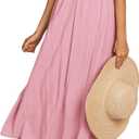 PRETTYGARDEN Summer Dress for Women 2026 Casual Short Sleeve Bow Tie V Neck Ruffle Midi Flowy Dresses (Pink, M)
