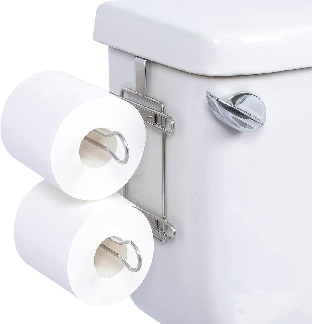 TQVAI Over The Tank Toilet Paper Roll Holder Stainless Steel Bathroom Tissue Storage Rack, Chrome Finish
