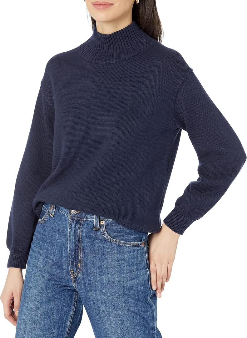 Amazon Essentials Women's Cotton Pullover Funnel-Neck Sweater, in Plus Size) (Navy)