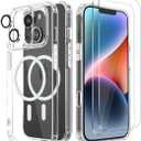 5 in 1 Magnetic Clear Case for iPhone 14 with 9H Tempered Glass [2 Protectors & 4 Lens Films]  Durable, Anti-Yellowing, Shockproof, Waterproof, Ultra-Thin