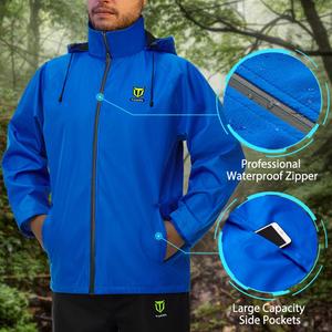 Waterproof, Breathable, and Lightweight TIDEWE Zippered Rain Jacket (Blue, Size Large)