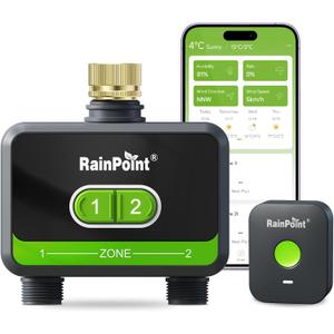 RainPoint WiFi Water Timer for Garden Hose with Brass Inlet, 2-Zone Smart Hose Timer, WiFi Irrigation Controller, Automatic Sprinkler Watering System for Lawns and Yard (Green)