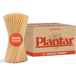 Bulk | Cocktail 6" Agave Straws | 2000 count | Sustainable & Compostable Drinking Straws made from Upcycled Agave Plant Fiber | Long-Lasting, Durable Drinking Straws that Won't Get Soggy, Standard