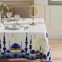 XCHI Watercolor Castle Moons Stars Ramadan Mubarak Tablecloth Rectangle Table Cloth Table Covers for Indoor Dining Home Party Decorations 52x70 Inch