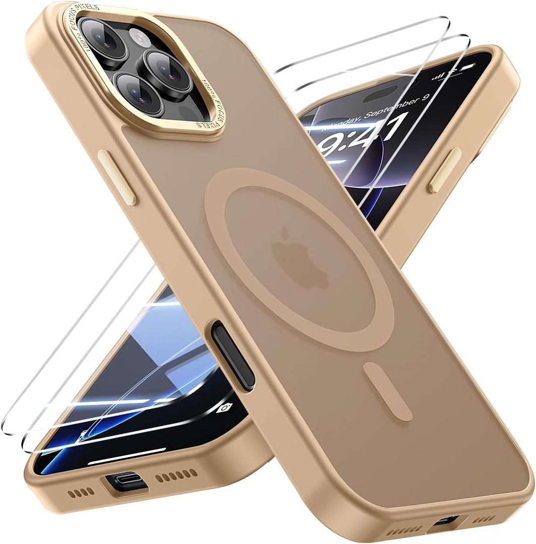 for iPhone 16 pro max Case with 2X Screen Protectors [Compatible with MagSafe] Military Grade Drop Protection Back Cover Shockproof Slim Fit for iPhone 16 pro max Phone Case 6.9 inch,Brown