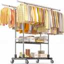 Luxspire Heavy Duty Clothes Rack Load 650 LBS, Double Rod Clothing Racks for Hanging Clothes, Rolling Garment Racks with Lockable Wheels, Shelves, Adjustable Laundry Hanging Rack, Silver