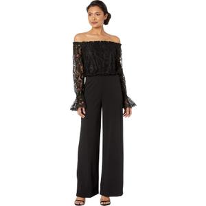 Adrianna Papell Womens Lace and Crepe Jumpsuit (4, Black)