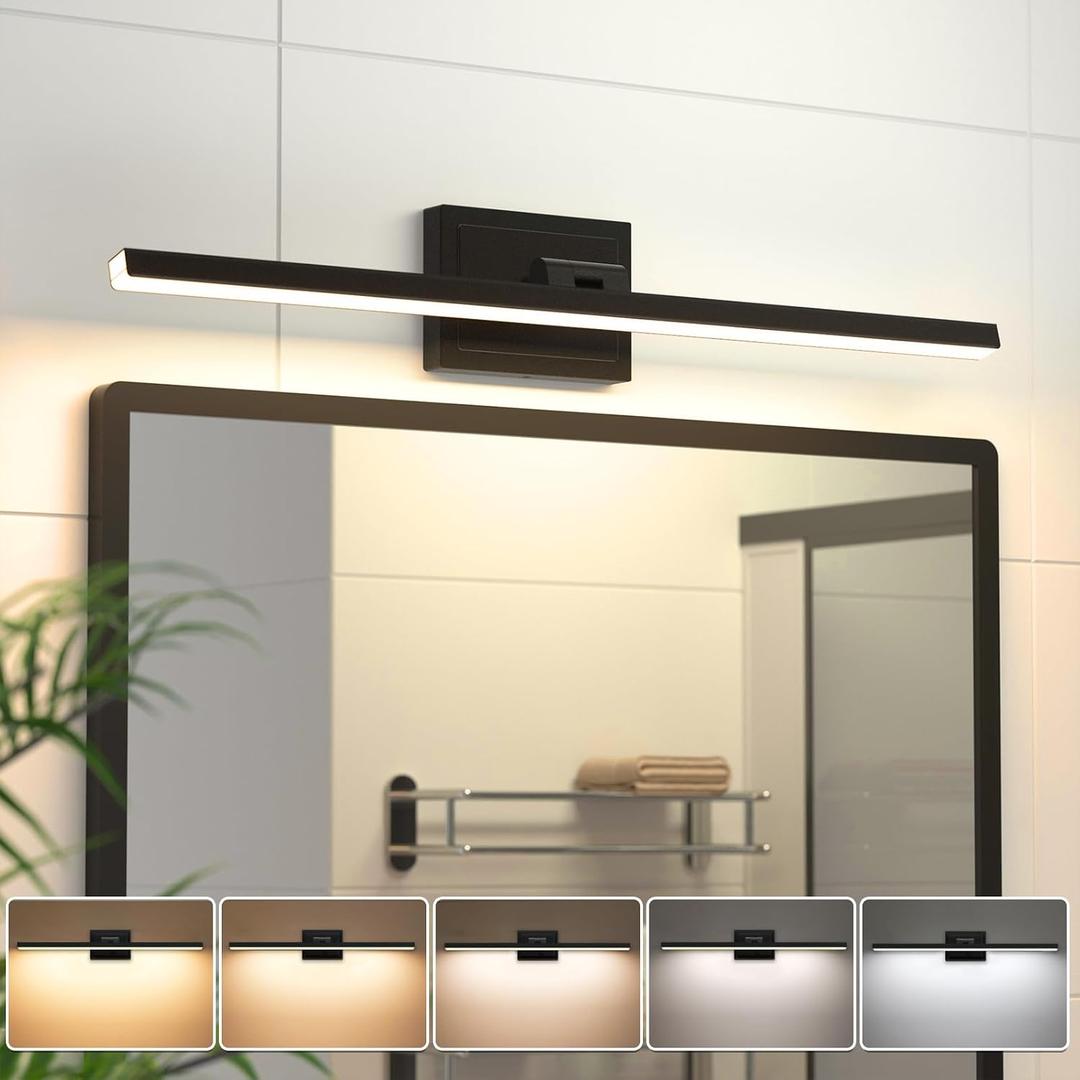 VOLISUN Modern Bathroom Vanity Light 24 inch, Rotatable, 14W Dimmable 5CCT Led Bathroom Light Fixture Over Mirror, Black Bar Vanity Light for Bathroom Mirror Restroom-ETL Certificated