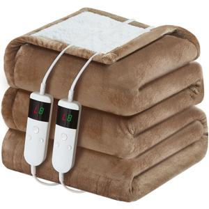 DANENOSA Electric Heated Blanket Queen Size 84''x90'' Soft Flannel & Sherpa Electric Blanket with 10 Heating Levels, Automatically Shut Down After 8h with Overheat Protection Machine Washable