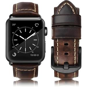 HUAFIY Compatible for Apple Watch Bands 42mm 44mm45mm46mm 49mm 38mm 40mm41mm, Genuine Leather Band Strap for iWatch Series 11/10/9/8,7,6,5,4,3,2,1, Ultra3 2 1 (Retro coffee Black Buckle)