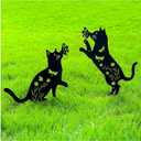 SILERUR Metal Cat Garden Decor/Stake,Gifts for Mother/Father/Kittty Lovers,16" Outdoor Patio Decorative/Yard Art Statue,Weather Resistant Steel Animal Sculptures- Lawn Ornaments,Set of 2.
