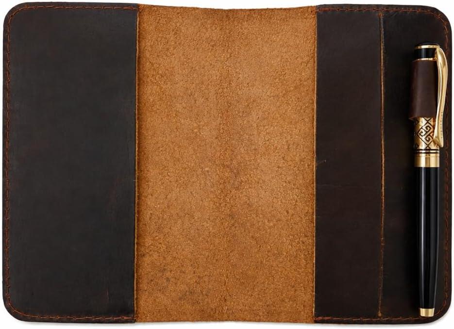 Handmade Leather A6 Notebook Cover Compatible for Leuchtturm 3.6 x 5.9 in, Refillable Travel Journal Case for Men & Women, Compatible with Moleskine Hobonichi Pocket Planner (Dark Brown)