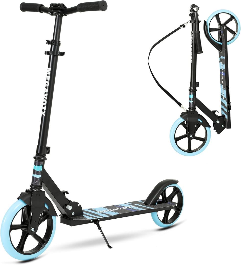 Kick Scooter Set  Two & Three Wheel Options for Kids & Adults, Adjustable Handlebar Height, Anti-Slip Deck  for Outdoor Fun & Daily Commute, Birthday Gift for Kids (Blue(No CupHolder))