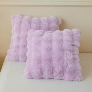 LIFEREVO 2 Pieces Fluffy Faux Rabbit Fur Throw Pillow Covers, Luxury Plush Shaggy 18x18 Bubble Cushion Covers with Zipper, Light Purple Decorative Furry Fuzzy Pillow Shams for Bed Couch Sofa, Lavender
