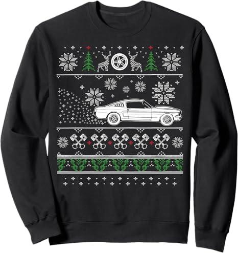 American Pony Car Lovers Ugly Christmas Ugly Design Sweatshirt Size L, Black