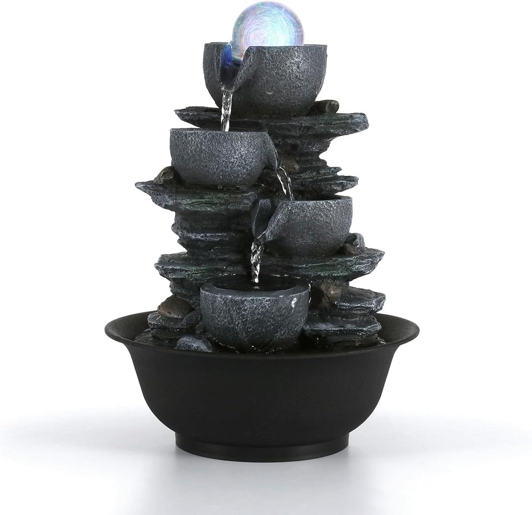 Dyna-Living Water Fountain Tabletop Waterfall Fountains Indoor with LED
Warm Light Feng Shui Zen Water Fountain with Windmill, Quiet Pump Water Feature for Relaxation, Zen Home & Office Décor