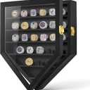 Championship Ring Display Case, 27 Ring Posts Sports Ring Display Case Wooden Shadow Box for Baseball Basketball Football Softball Award Rings Fan Souvenirs