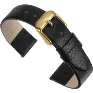 uxcell Multi-sizes Genuine Leather Band, Flat Thin Elegant Leather Watch Strap for Men and Women (16mm, Black/Golden Tone)