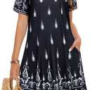 Summer Dresses for Women Casual Tshirt Short Sleeve Floral Sundress Beach Cover Ups with Pockets 2026 (Black, XXL)