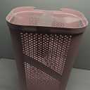 Mind Reader Slim Laundry Hamper with Lid, 60L Clothes Basket, Ventilated Plastic, Pink