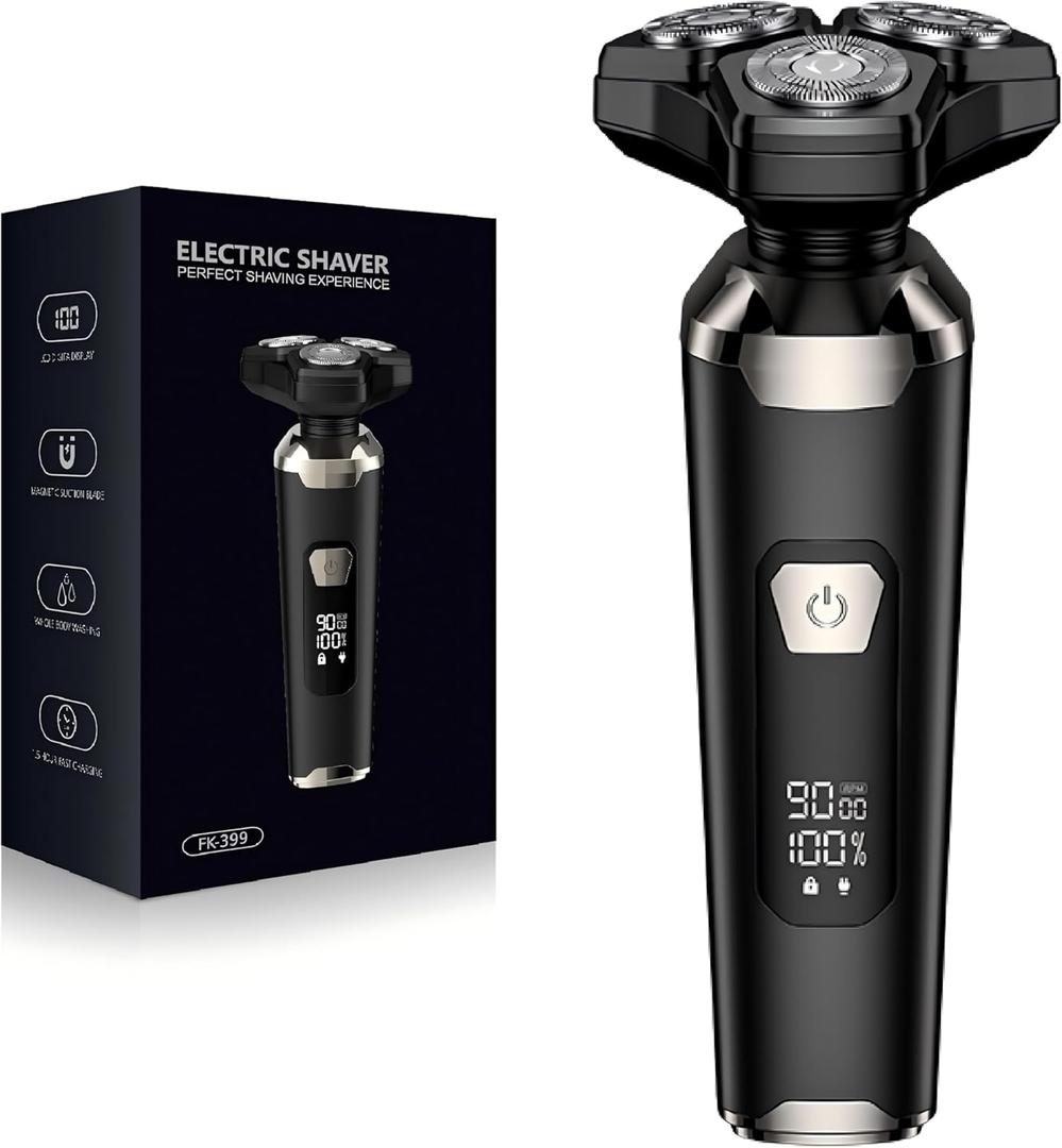 Electric Shaver Razor for Men: Wet/Dry Rotary Shaver with Upgraded Curved Razor Foil