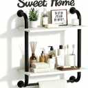Tinpin Bathroom Shelves Wall Mounted, Rustic Farmhouse Pipe Shelves 2-Tier, Floating Shelf Wall Decor for Bathroom, Kitchen, Bedroom, Living Room Thanksgiving Day 17.3in White