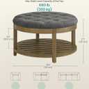 SONGMICS Storage Ottoman with Solid Wood Frame, Round Upholstered Ottoman Coffee Table, Footrest, Tufted Cushion, for Living Room, Easy Assembly, 31.5 x 31.5 x 17.7 Inches, Slate Gray ULSF053GN01