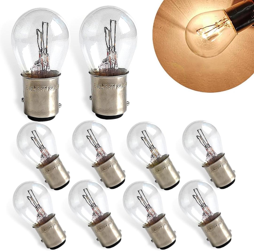 10PCS 1157 Bulb, Tail High and Low Brake Light Bulb, P21/5W S25 2057 2357 7528 BAY15D Light Bulb, Turn Signal Light Bulb Replacement, Universal Halogen Brake Tail Light Parking Light (White)
