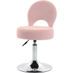 Adjustable Small Vanity Chair, 360 Swivel Vanity Stool with Folding Back for Teenager, Comfy Teddy Ottoman Stool for Bedroom, Dressing Room, Small, Pink