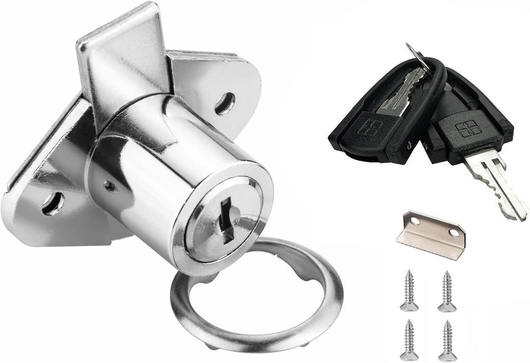 801 Cabinet Drawer Lock with Keys 7/8 inch Outside Cylinder Diameter Keyed Alike 4 Pack Brass Plated