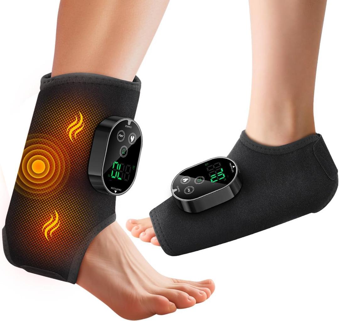 Foot Massager for Neuropathy Plantar Fasciitis Pain Relief, Cordless Heated Vibrating Cloud-Soft Ankle Wrap Feet Massage, Portable 2H Run Time, 6 Heats, 3 Modes, Auto-Off Timer,1 Pair (Blackx2)