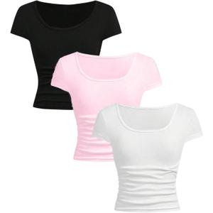 SOLY HUX Girl's Short Sleeve T Shirts 3 Piece Basic Scoop Neck Tees Slim Fit Casual Summer Tops (11 Years, White Pink Black)