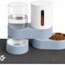 Gravity Cat Feeder 2 Pack Automatic Food Feeder Stainless Steel Water Dispenser Set 360 Degree Rotatable Pet Bowls with Silicone Mat for Cats Small Medium Dogs, Large Capacity(Blue)